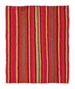 Vintage Frazada Kilim in Vibrant Polychrome Striped Pattern - Rug & Kilim