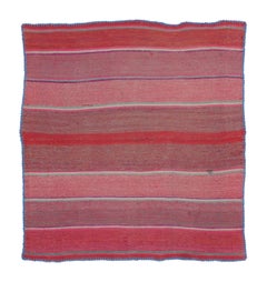 Vintage Frazada Square Kilim in Pink Striped Geometric Pattern- Rug & Kilim