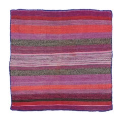 Vintage Frazada Square Kilim in Vibrant Polychrome Striped Pattern - Rug & Kilim
