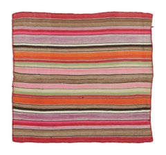 Vintage Frazada Square Kilim in Vibrant Polychrome Striped Pattern - Rug & Kilim