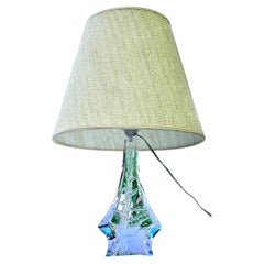 Vintage French Daum Crystal Lamp, Pine Tree Pattern, Signed With Original Shade