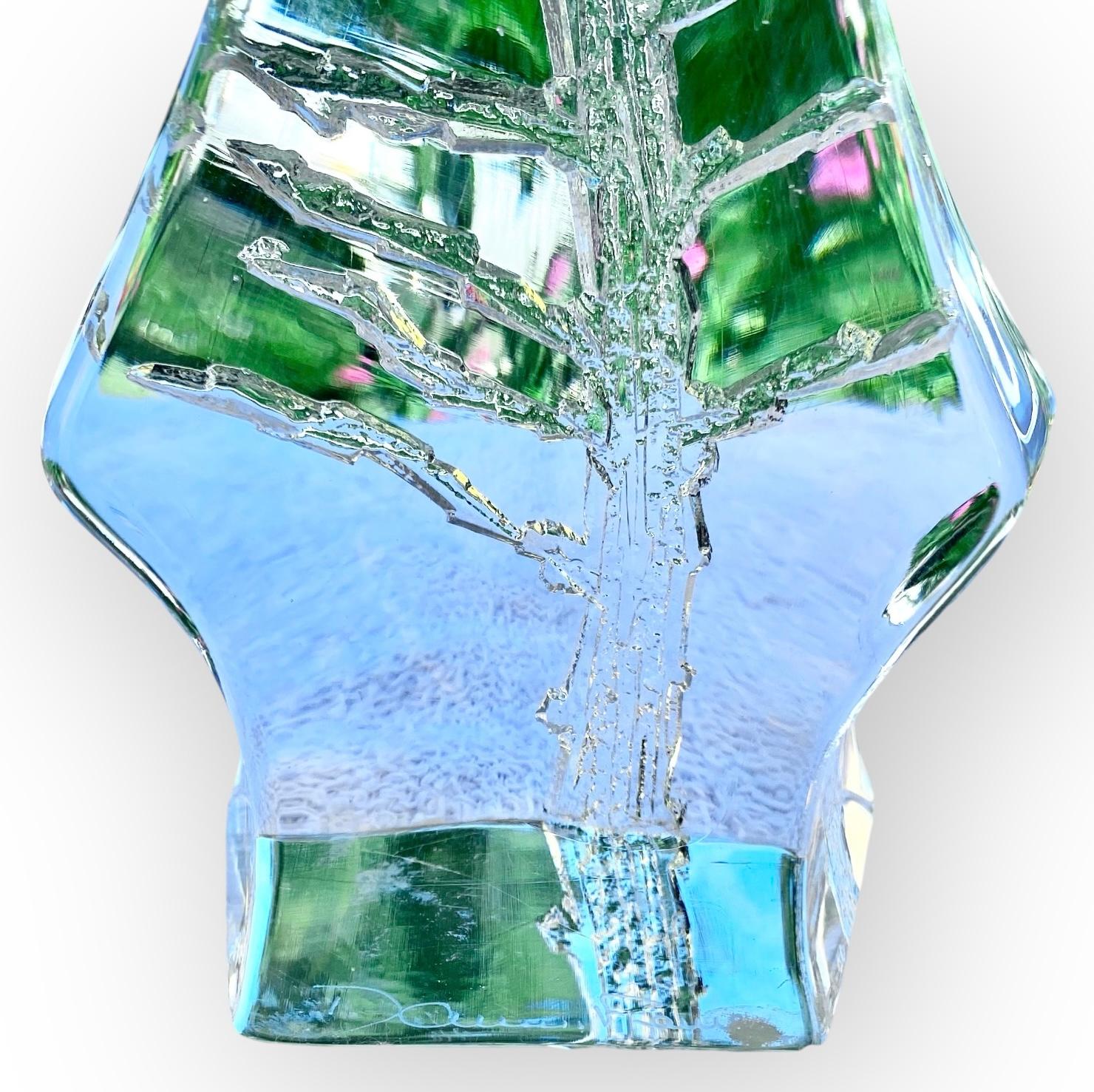 Mid-Century Modern Vintage French Daum Crystal Lamp, Pine Tree Pattern, Signed With Original Shade For Sale
