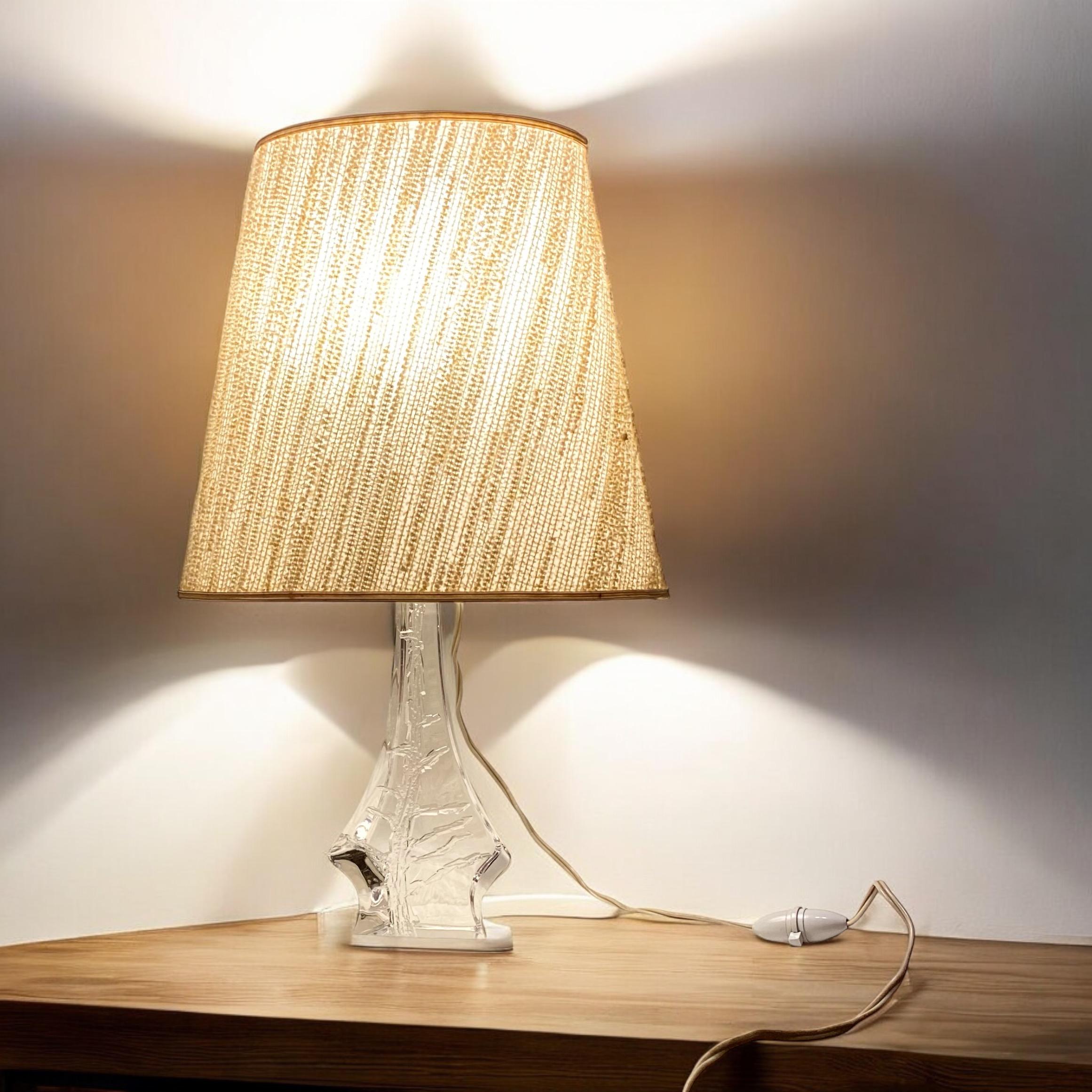 20th Century Vintage French Daum Crystal Lamp, Pine Tree Pattern, Signed With Original Shade For Sale