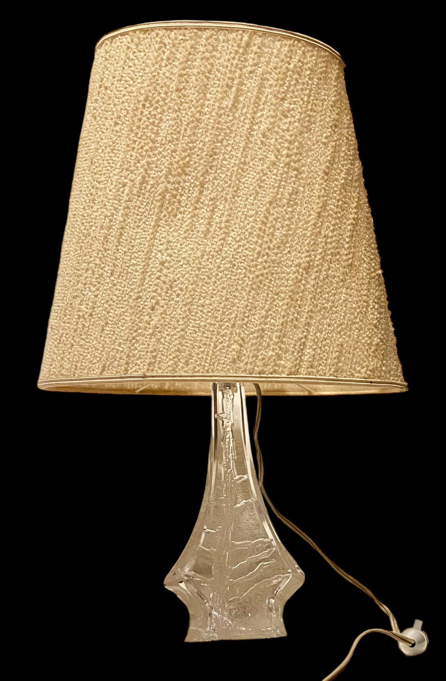 Vintage French Daum Crystal Lamp, Pine Tree Pattern, Signed With Original Shade For Sale 2