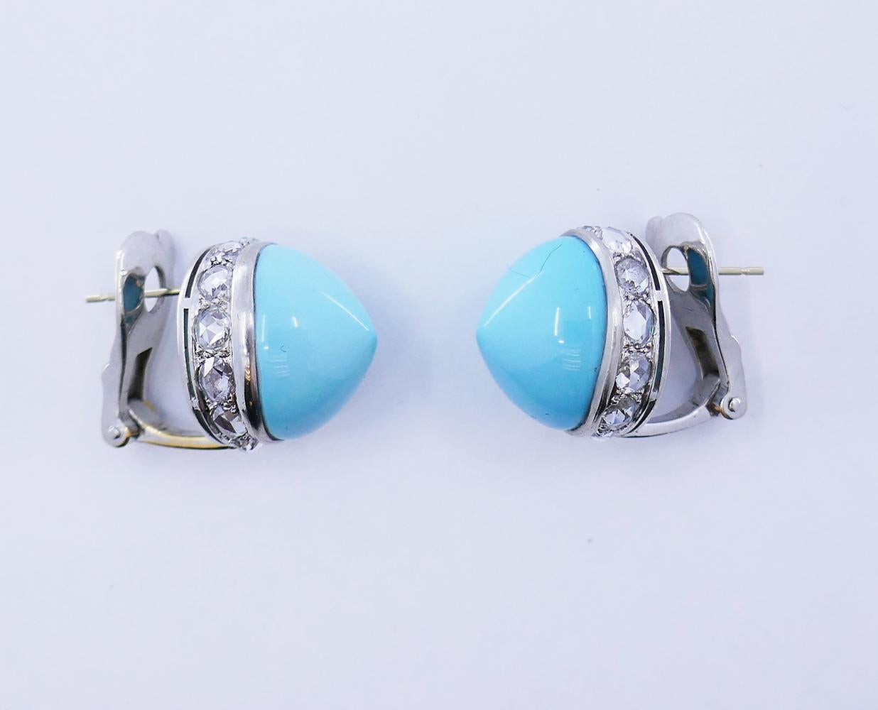 Vintage Fred Leighton Earrings Turquoise Diamond Platinum For Sale 4