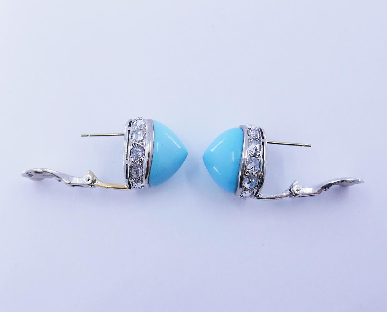 Vintage Fred Leighton Earrings Turquoise Diamond Platinum For Sale 2