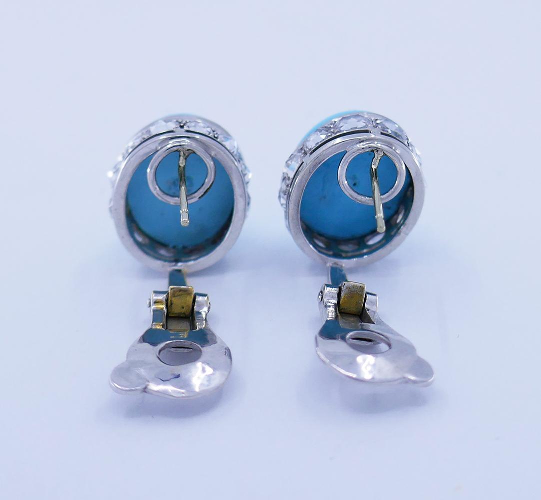 Vintage Fred Leighton Earrings Turquoise Diamond Platinum For Sale 3