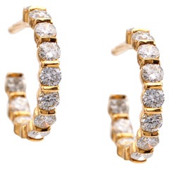Fred Paris Créoles huggies vintage en or jaune 18 carats avec diamants de 1,48 carat