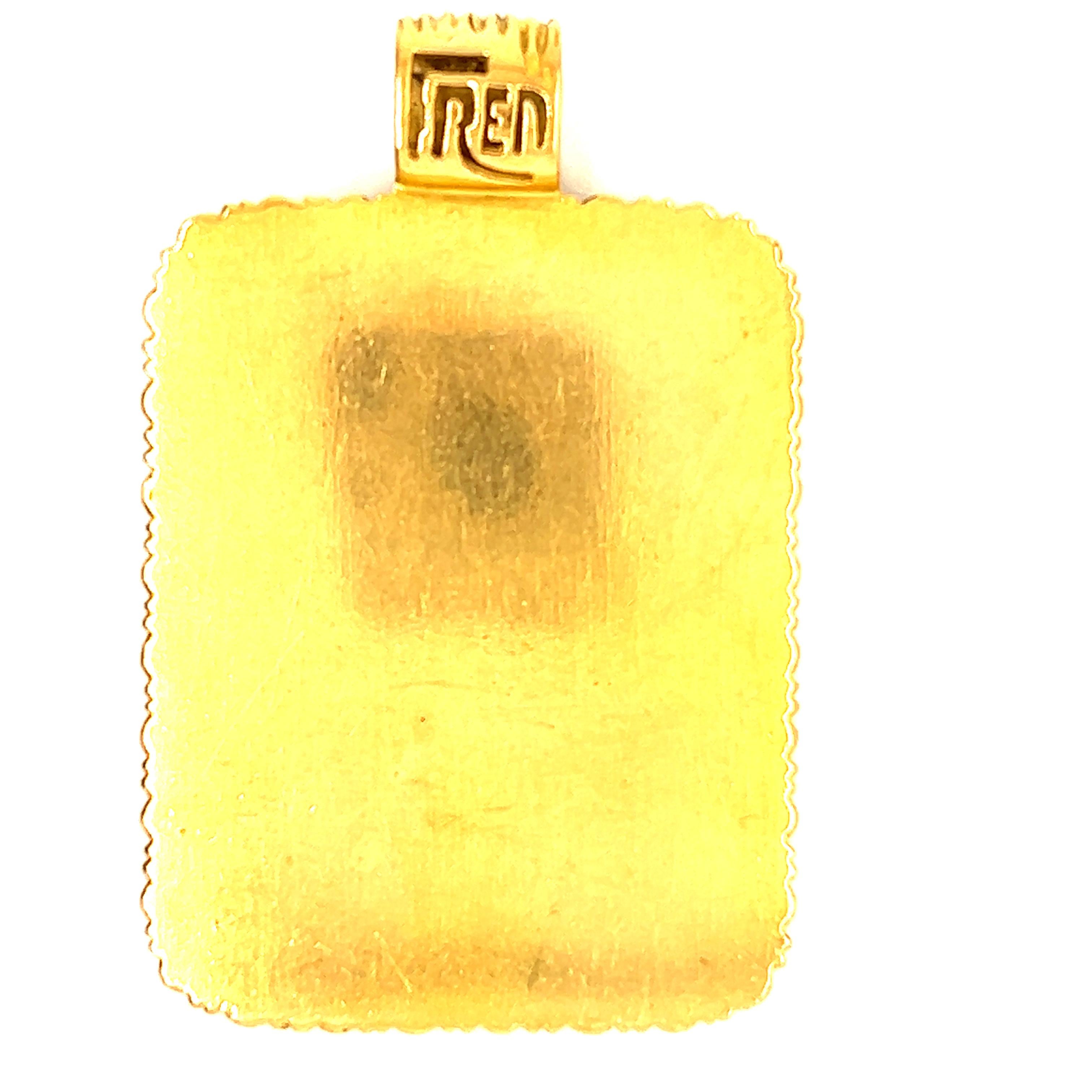 Vintage Fred Paris 18 Karat Gold Leo Zodiac Pendant. Crafted in 18 karat yellow gold, signed Fred with French hallmarks. Circa 1970s The pendant measures 2 1/8 x 1 15/8 inches. 

About this Item: Show off your brave style with this hefty Fred Paris