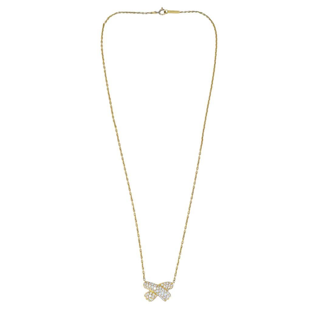 Taglio brillante Vintage Fred Paris - Collana con nastro di diamanti in oro 18k in vendita