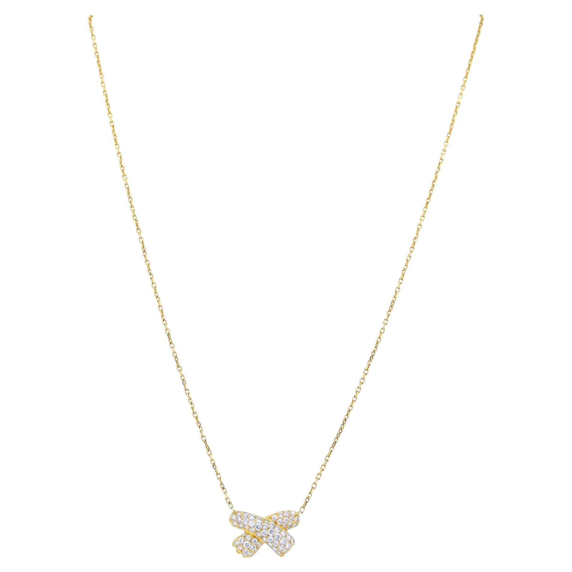 Vintage Fred Paris - Collana con nastro di diamanti in oro 18k in vendita