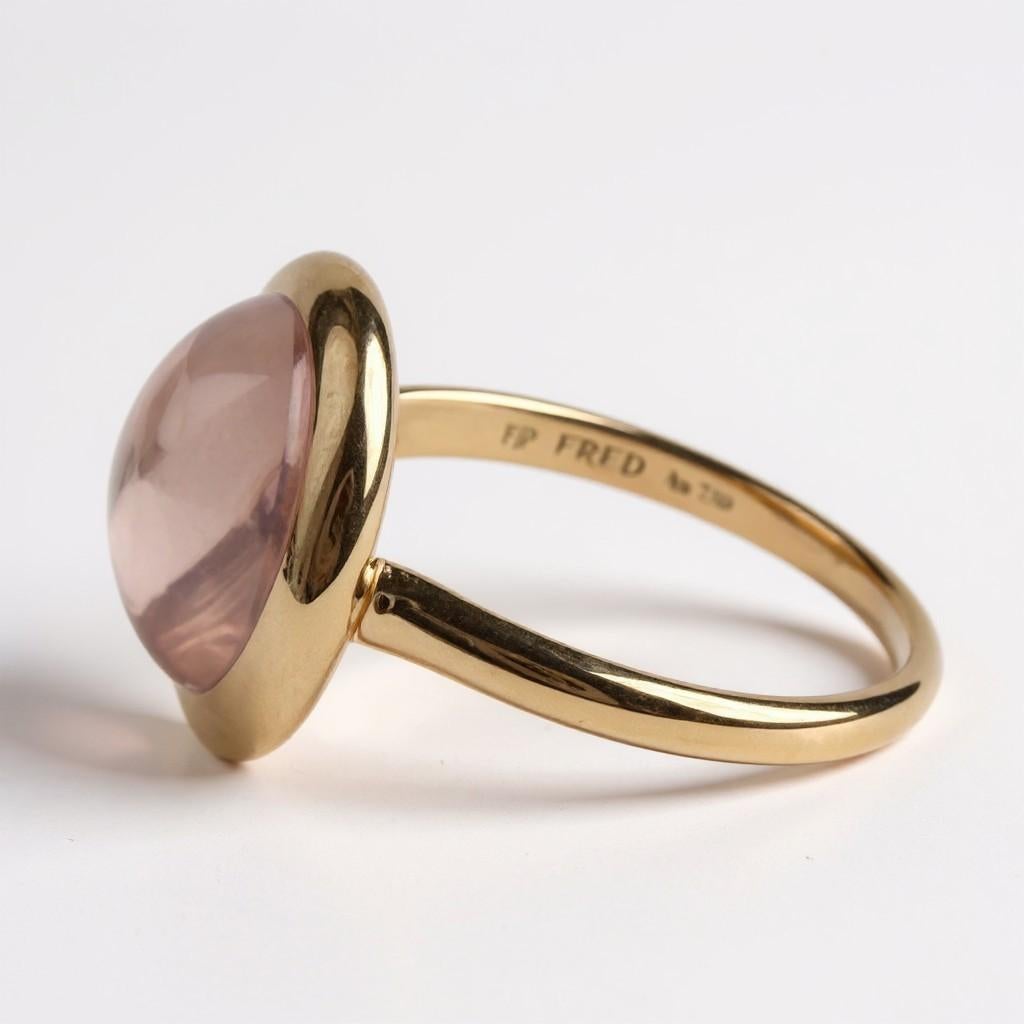 Rose Cut Vintage Fred Paris 18k Rose Gold Rose Quartz Stacking Solitaire Ring Size 6.75 For Sale