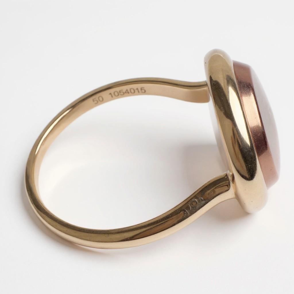 Women's Vintage Fred Paris 18k Rose Gold Rose Quartz Stacking Solitaire Ring Size 6.75 For Sale