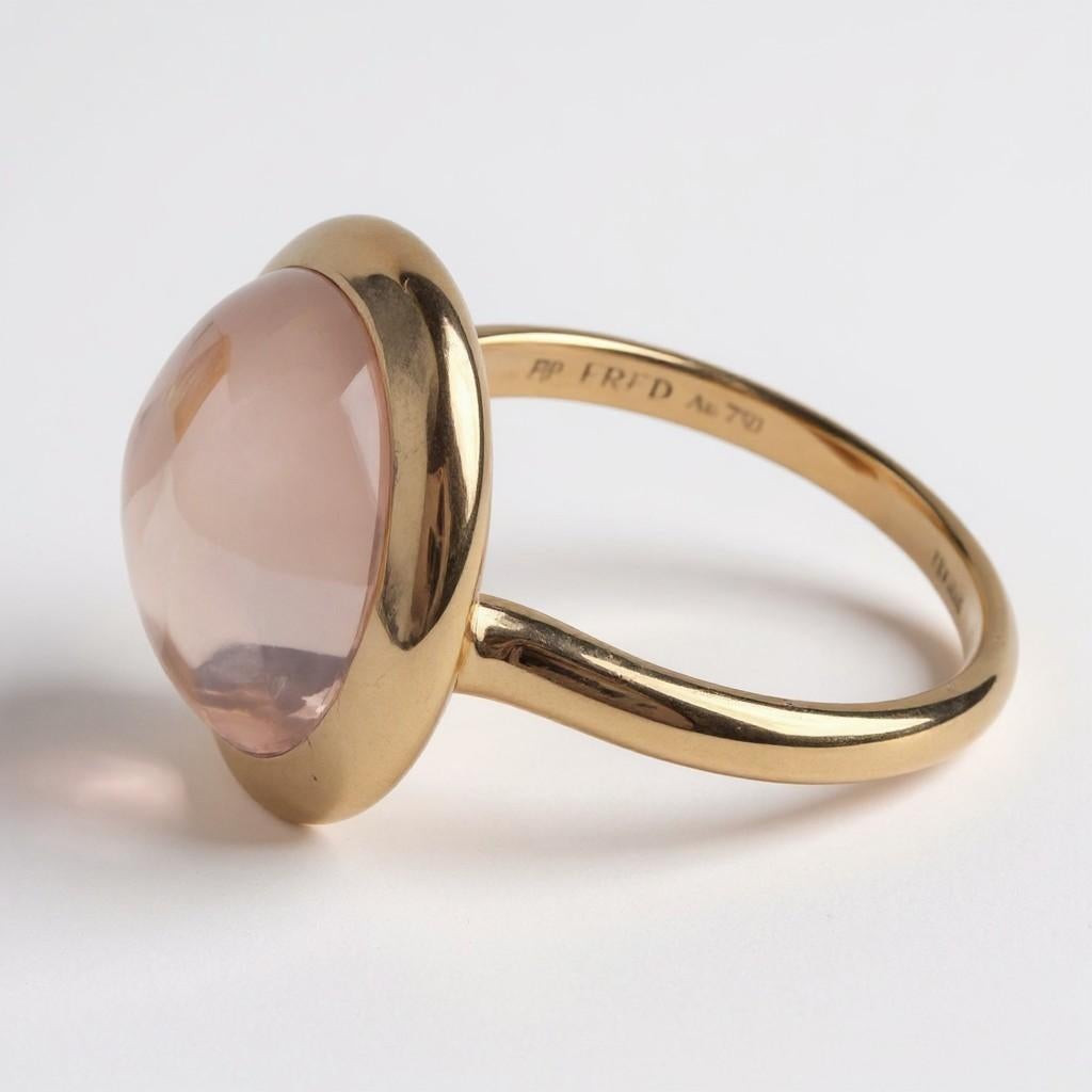 Vintage Fred Paris 18k Rose Gold Rose Quartz Stacking Solitaire Ring Size 6.75 For Sale 1