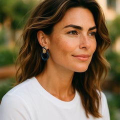 Vintage FRED Paris 18K Yellow Gold Lapis Mother-of-Pearl Enamel Earrings 1980th