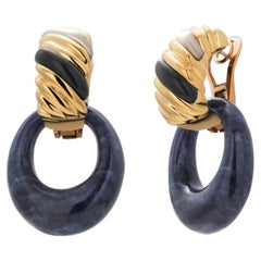 Vintage FRED Paris 18K Yellow Gold Lapis Mother-of-Pearl Enamel Earrings 1980th Vintage FRED Paris 18K Yellow Gold Lapis Mother-of-Pearl Enamel Earrings 1980th