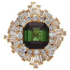 Vintage Fred Paris 21.71 Carat Green Tourmaline Diamond Cocktail Ring