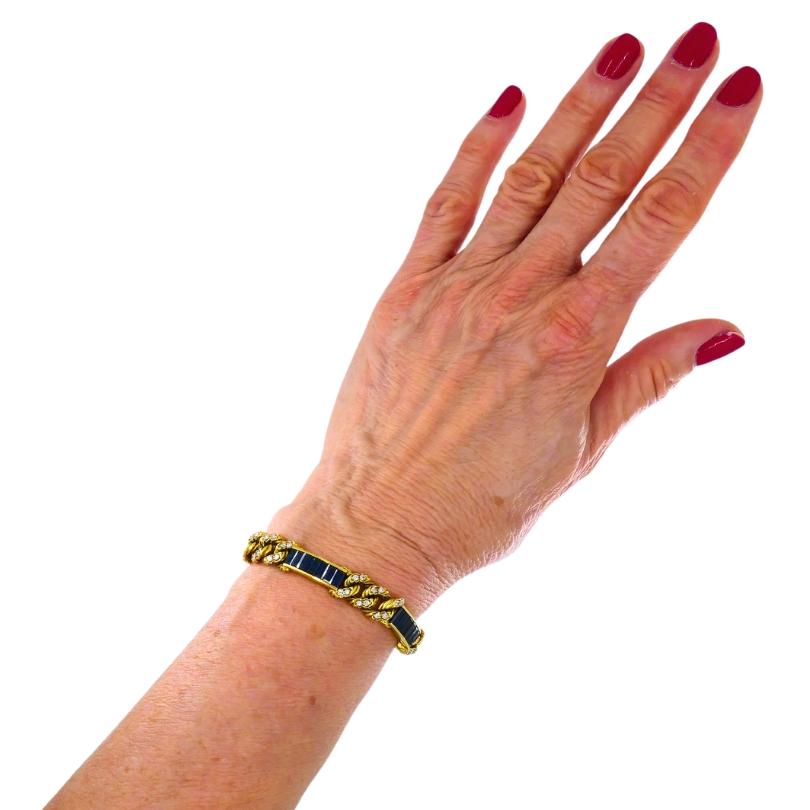 Taglio misto Vintage Fred Paris Bracciale Zaffiro Diamante Oro 18k in vendita