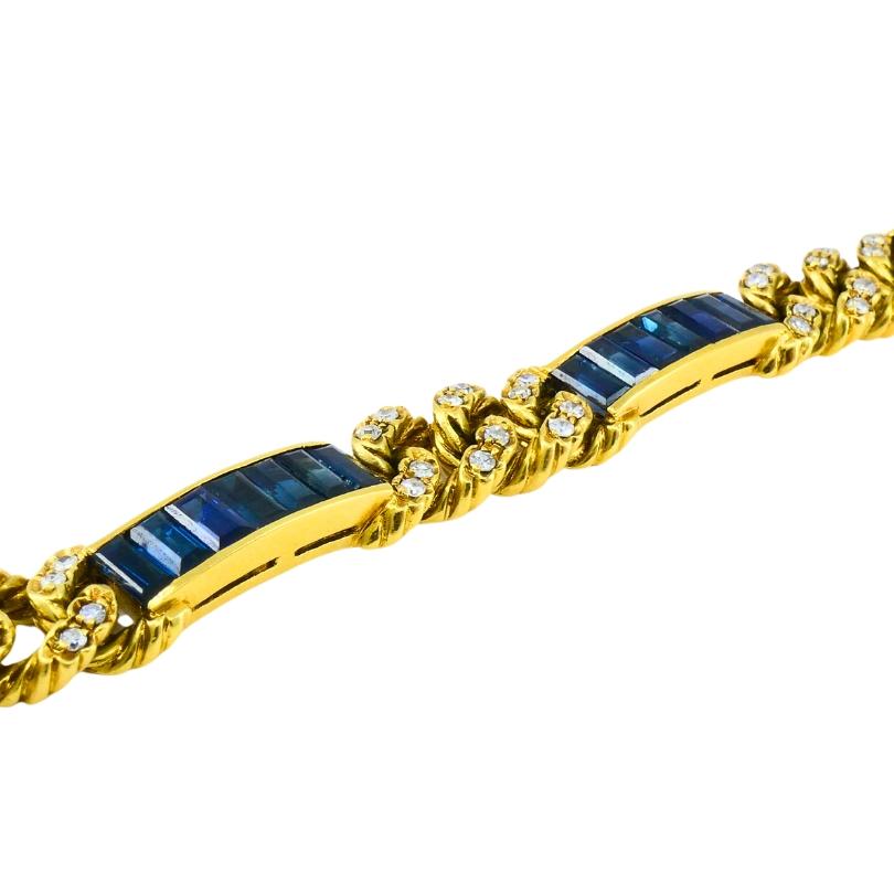 Vintage Fred Paris Bracciale Zaffiro Diamante Oro 18k In condizioni buone in vendita a Beverly Hills, CA