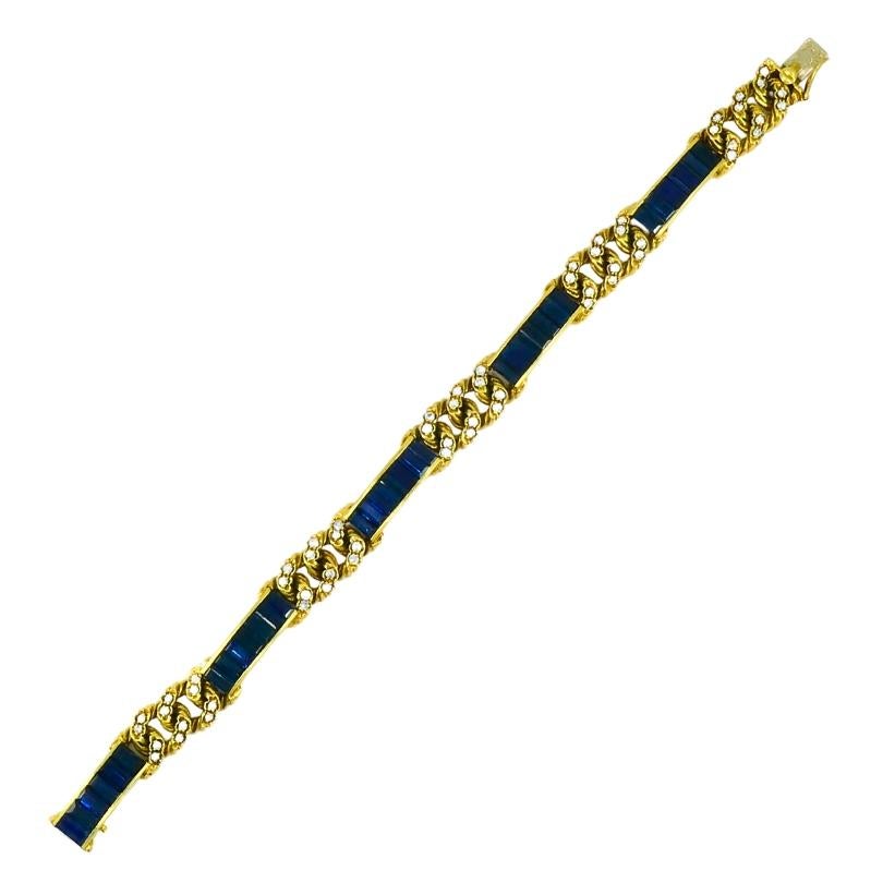 da uomo o donna Vintage Fred Paris Bracciale Zaffiro Diamante Oro 18k in vendita