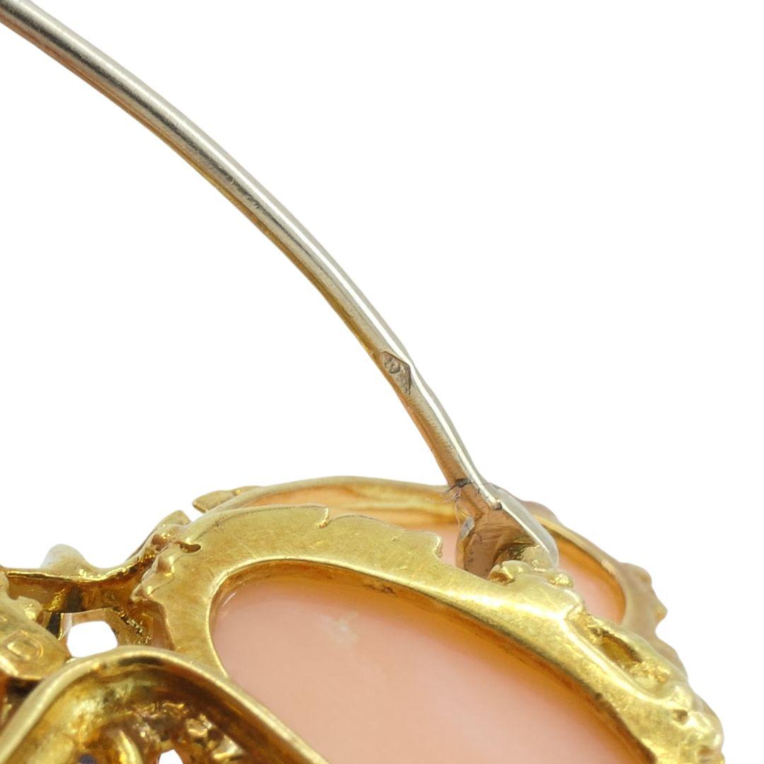 Vintage Fred Paris Butterfly Brooch Pin 18k Gold Coral Diamond For Sale 5