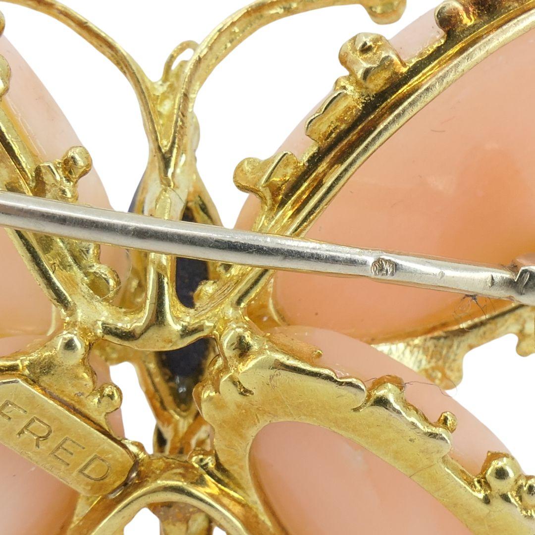 Vintage Fred Paris Butterfly Brooch Pin 18k Gold Coral Diamond For Sale 4