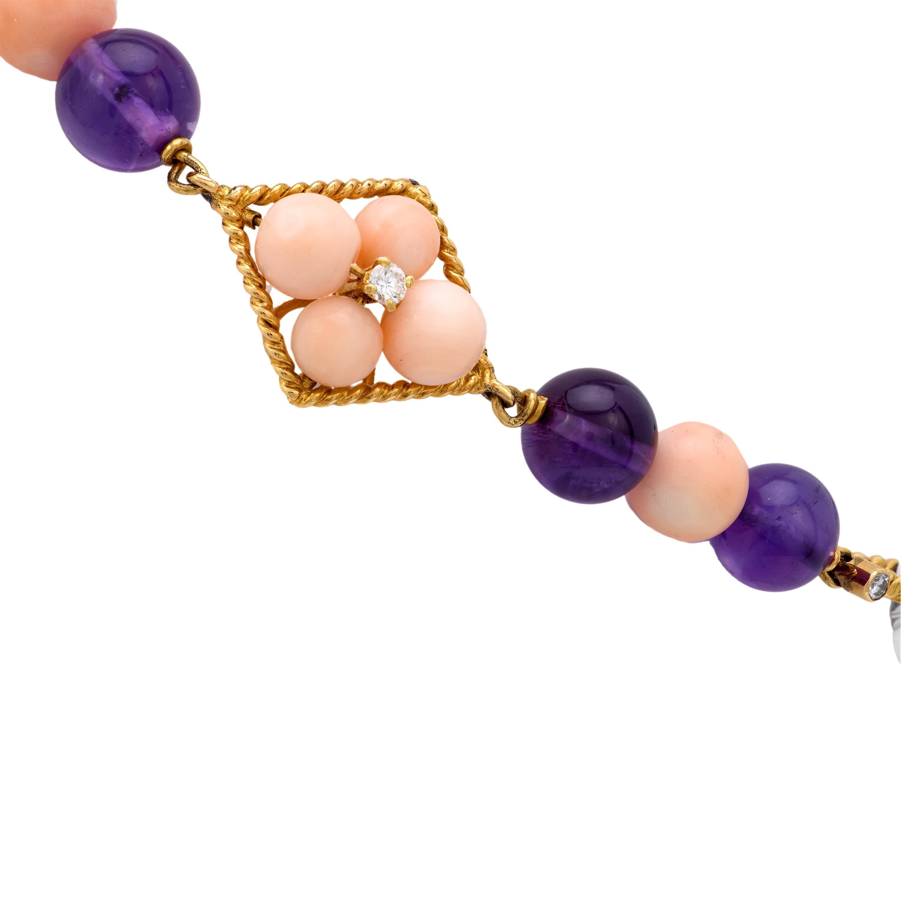 Moderno Collana Fred Paris d'epoca in corallo, ametista, cristallo di rocca e diamanti in oro 18 carati in vendita