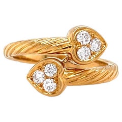 Vintage Fred Paris Diamond 18 Karat Gold Bypass Heart Ring