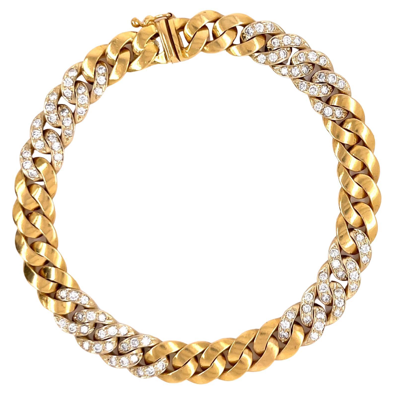 Vintage Fred Paris Diamond 18 Karat Gold Curb Link Bracelet