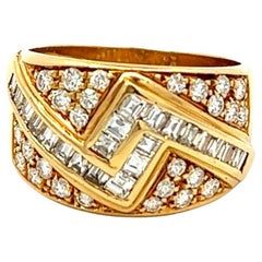 Fred Paris Bague jonc vintage en or jaune 18 carats et diamants