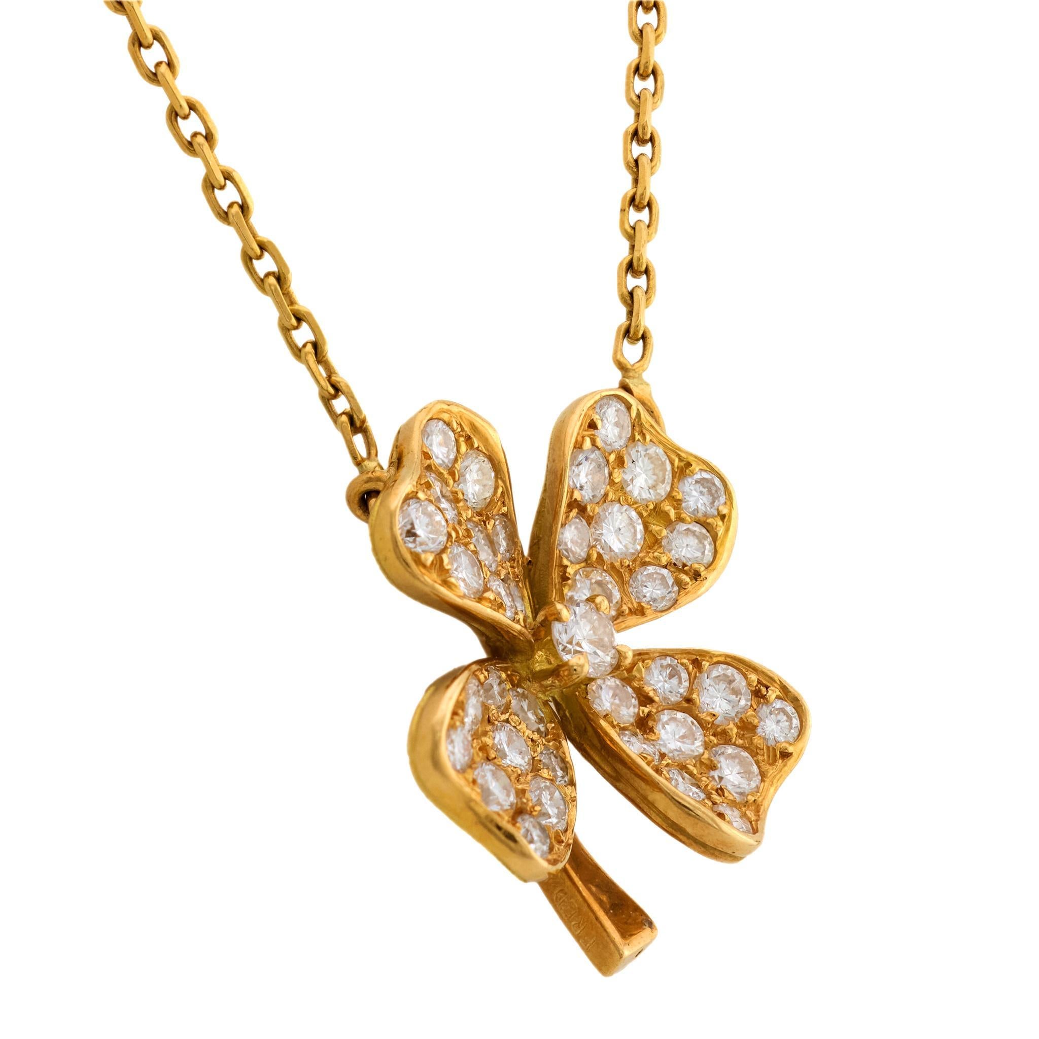 Contemporaneo Collana a trifoglio d'epoca Fred Paris in oro giallo 18 carati e diamanti in vendita