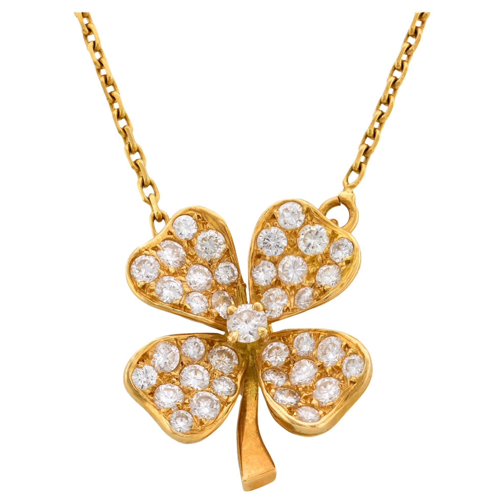 Collar trébol vintage Fred Paris de diamantes y oro amarillo de 18 quilates