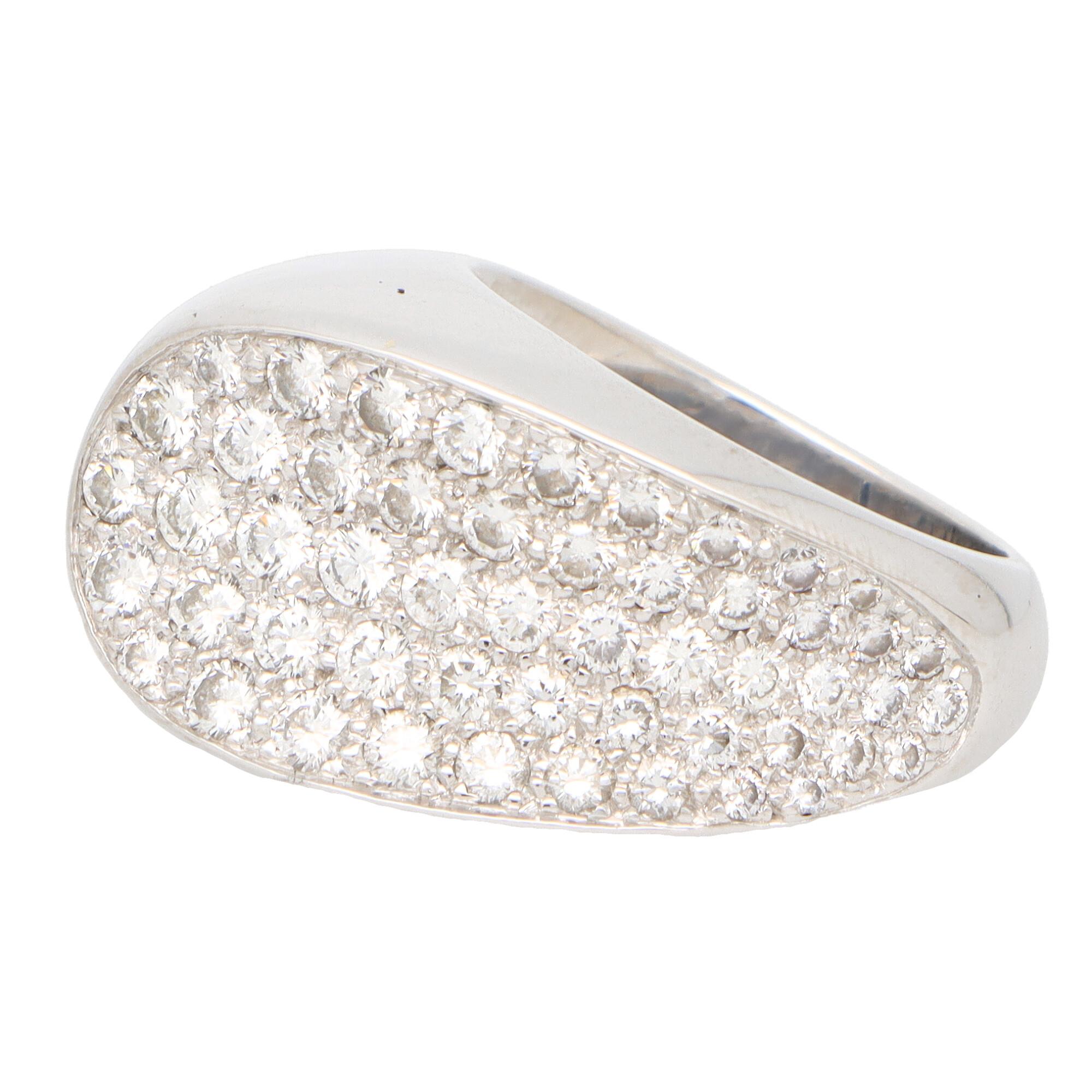 Modern Vintage Fred Paris Diamond Bombe Ring Set in 18k White Gold For Sale
