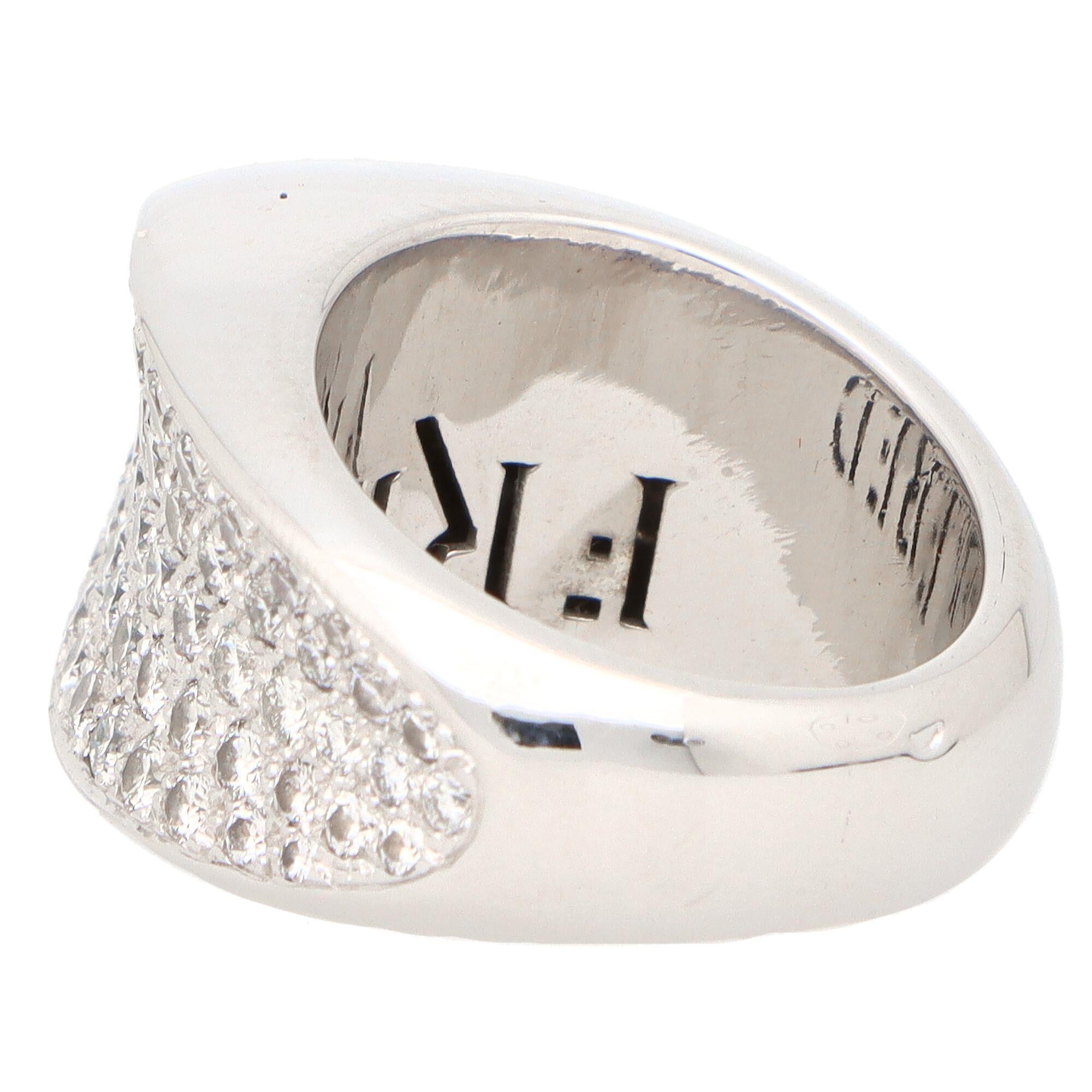 Round Cut Vintage Fred Paris Diamond Bombe Ring Set in 18k White Gold For Sale