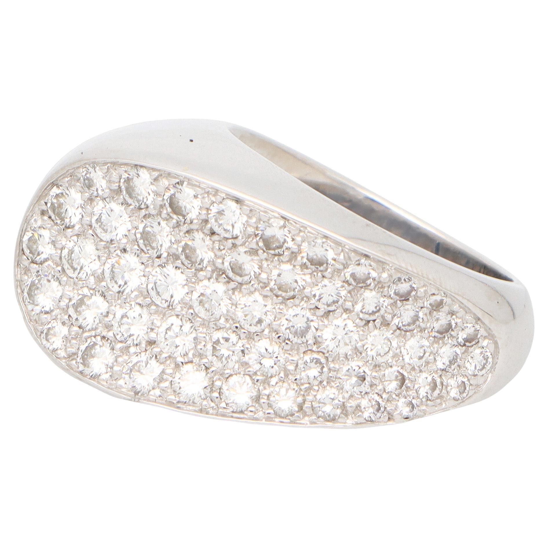 Vintage Fred Paris Diamond Bombe Ring Set in 18k White Gold For Sale