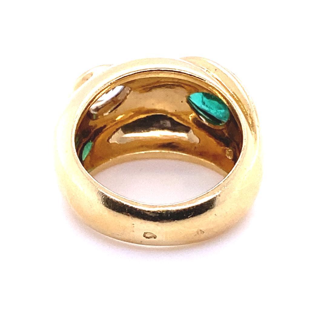Pear Cut Vintage Fred Paris Diamond Emerald 18 Karat Yellow Gold Bypass Engagement Ring For Sale