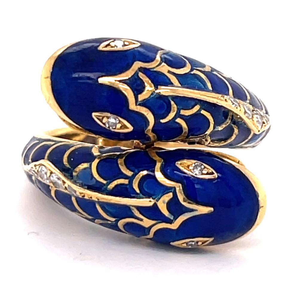 Vintage Fred Paris Diamond Enamel 18 Karat Gold Fish Ring In Excellent Condition In Beverly Hills, CA