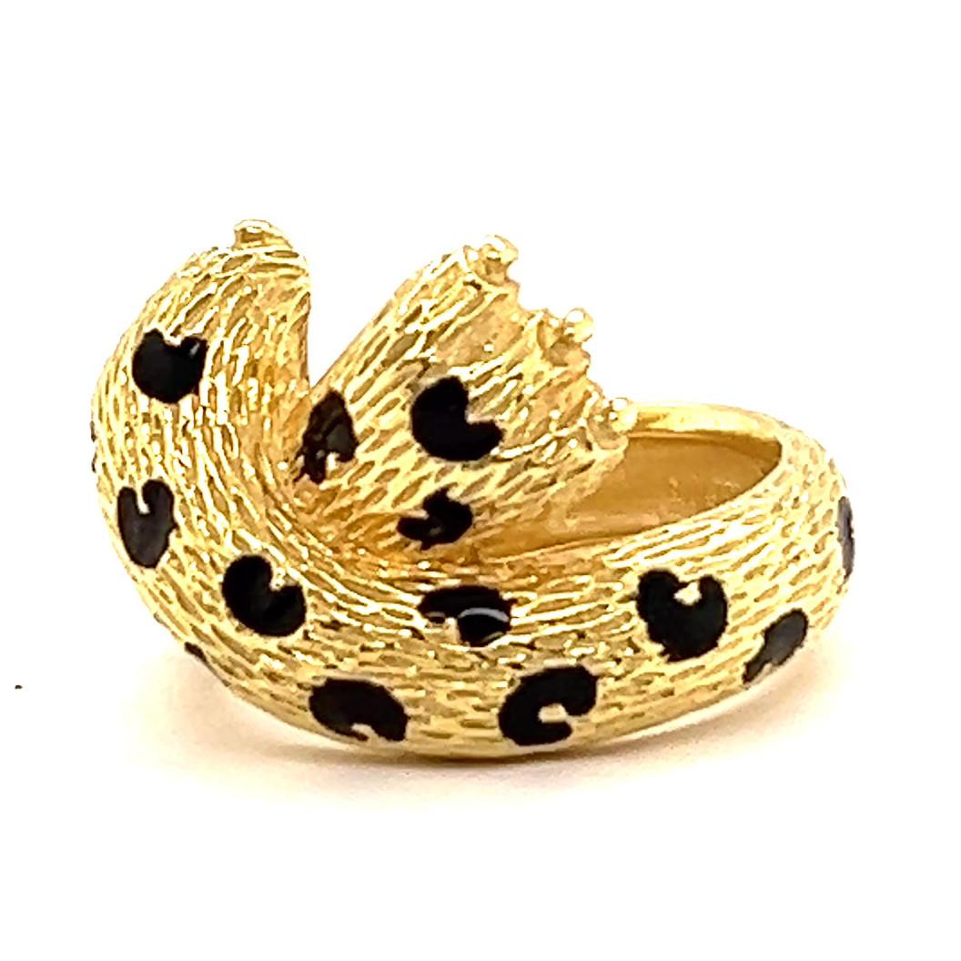 Französischer Vintage Fred Paris Leopardenring aus 18 Karat Gold und schwarzer Emaille für Damen oder Herren