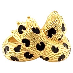 Vintage Fred Paris French 18 Karat Gold Black Enamel Leopard Ring