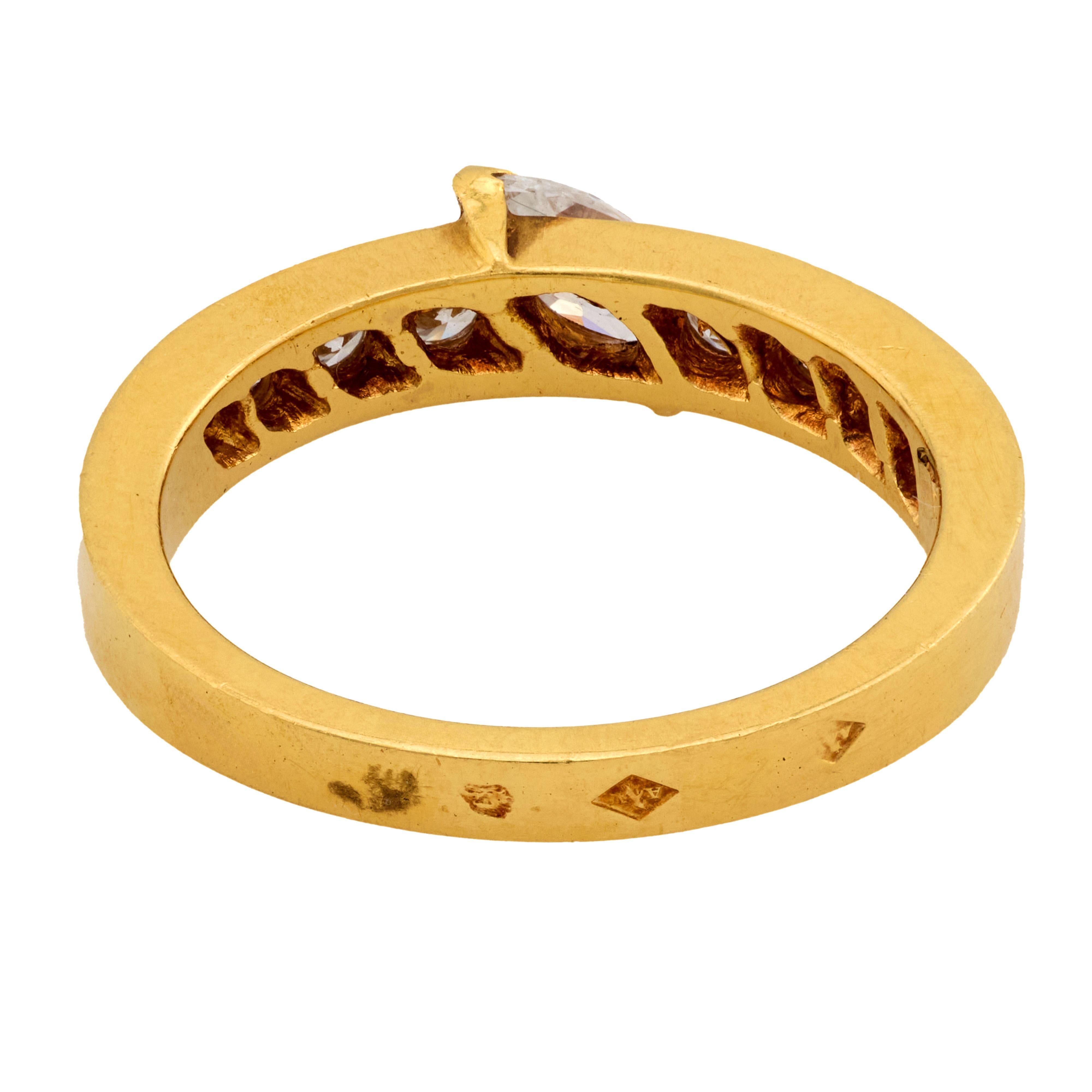 Modern Vintage Fred Paris marquise and round diamond 18k yellow gold band For Sale