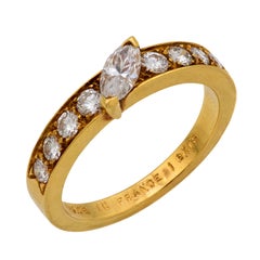 Vintage Fred Paris marquise and round diamond 18k yellow gold band