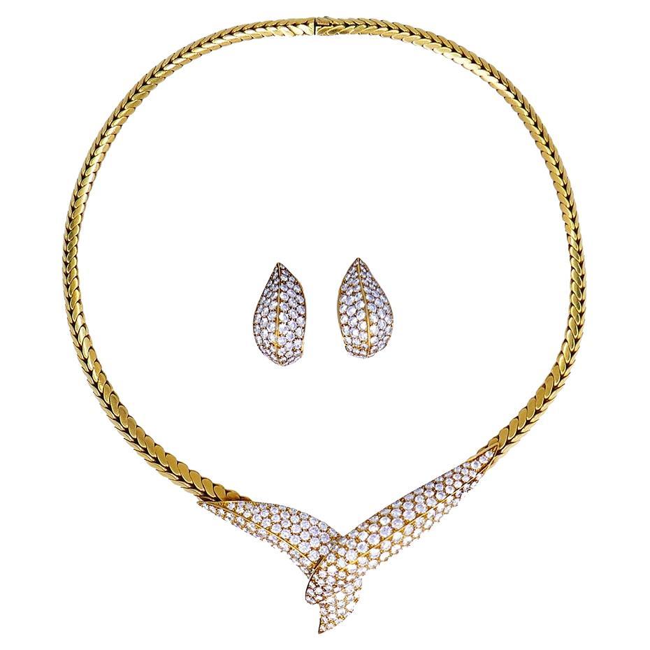 Vintage Fred Paris Necklace Earrings Set 18k Gold Diamond French Estate Jewelry
