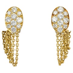 Vintage Fred Paris Pave Diamond Tassel Clip On Earrings in 18 Karat Yellow Gold