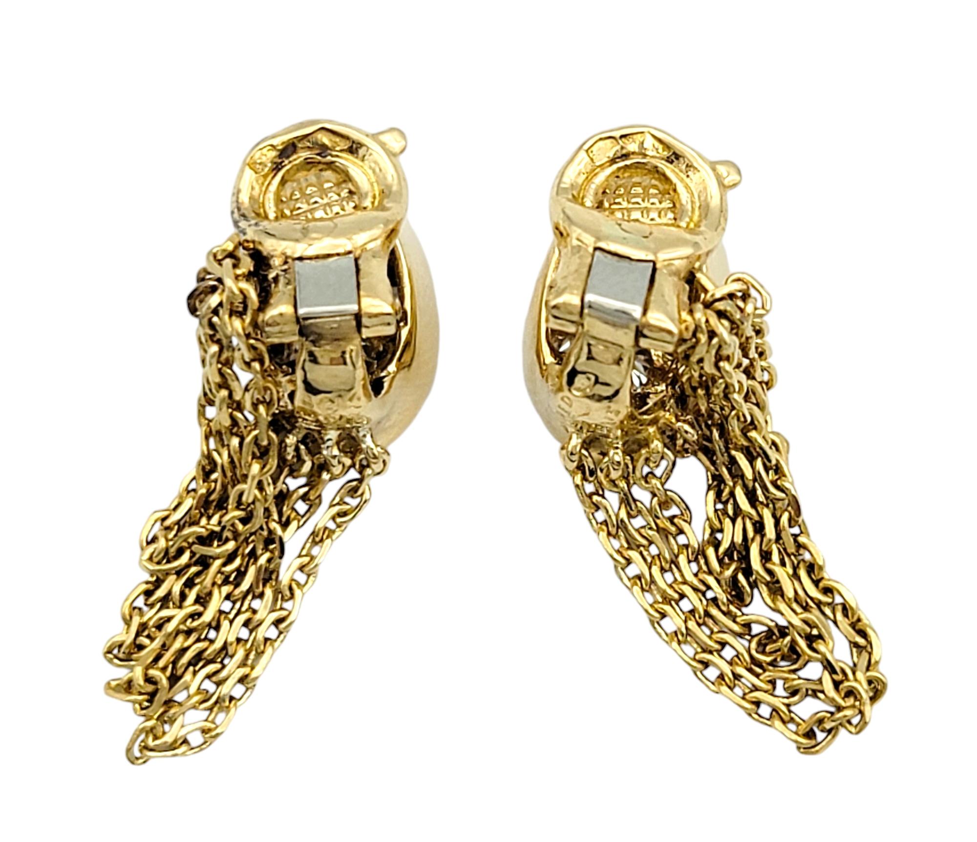 Round Cut Vintage Fred Paris Pave Diamond Tassel Clip On Earrings in 18 Karat Yellow Gold For Sale