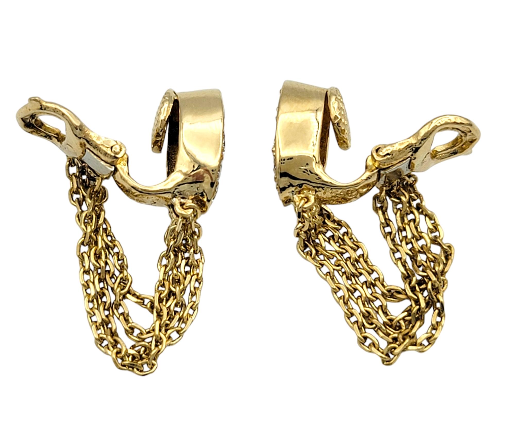 Vintage Fred Paris Pave Diamond Tassel Clip On Earrings in 18 Karat Yellow Gold In Good Condition For Sale In Scottsdale, AZ