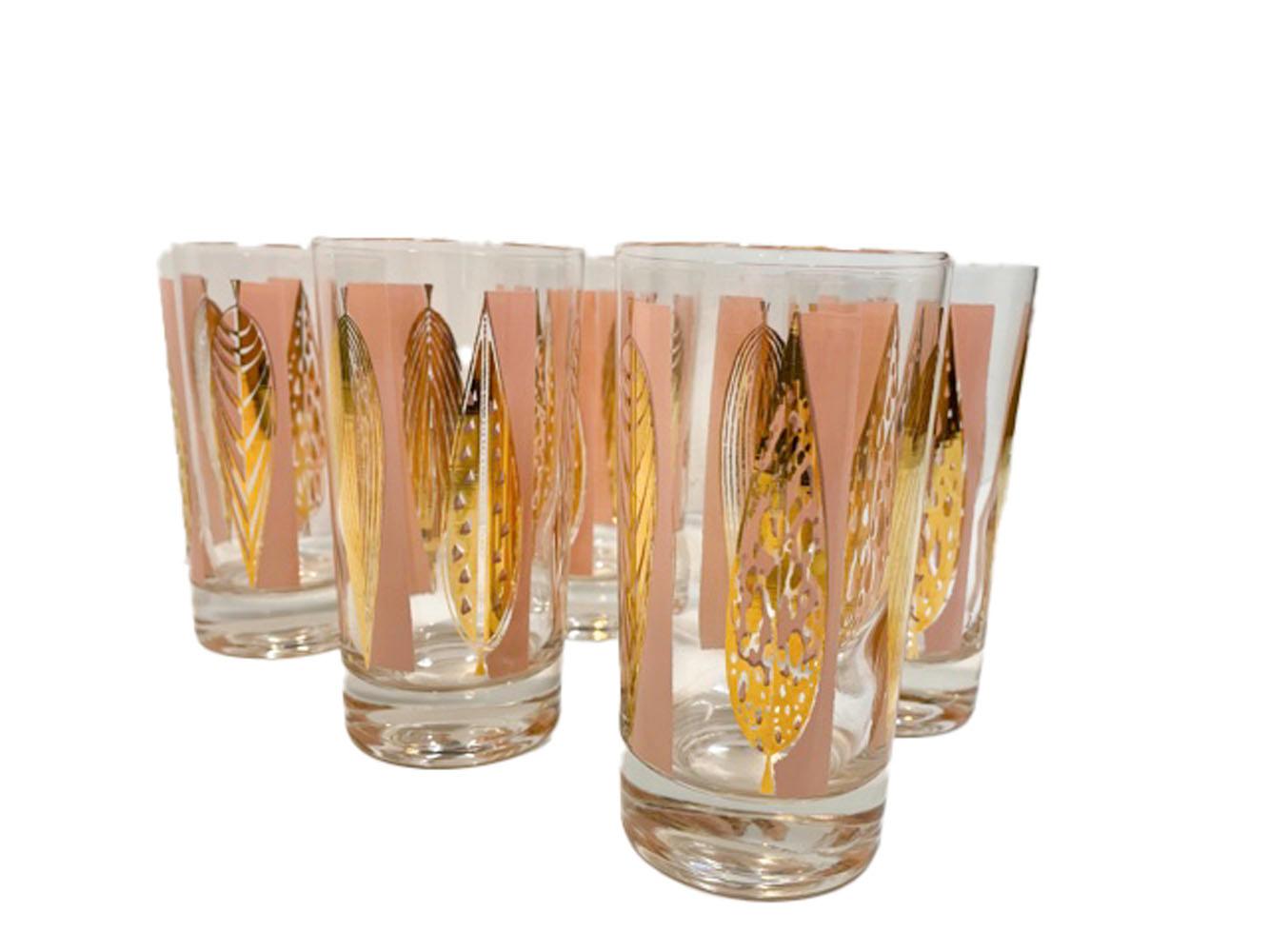 20th Century Vintage Fred Press 16 Piece Cocktail Set in Pink with Gold Stylized Leaves