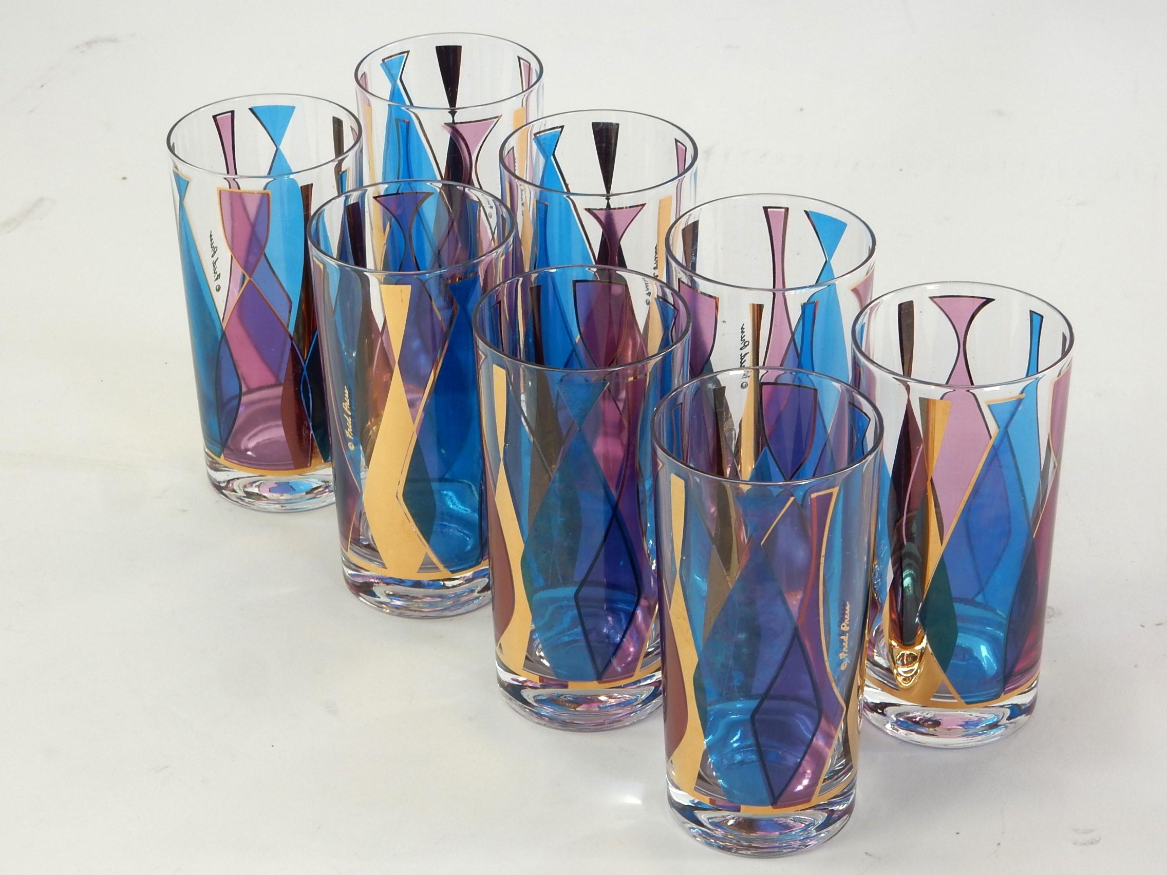 Mid-Century Modern Vintage Fred Press Barware Glasses set Mid-Century Decanters  For Sale