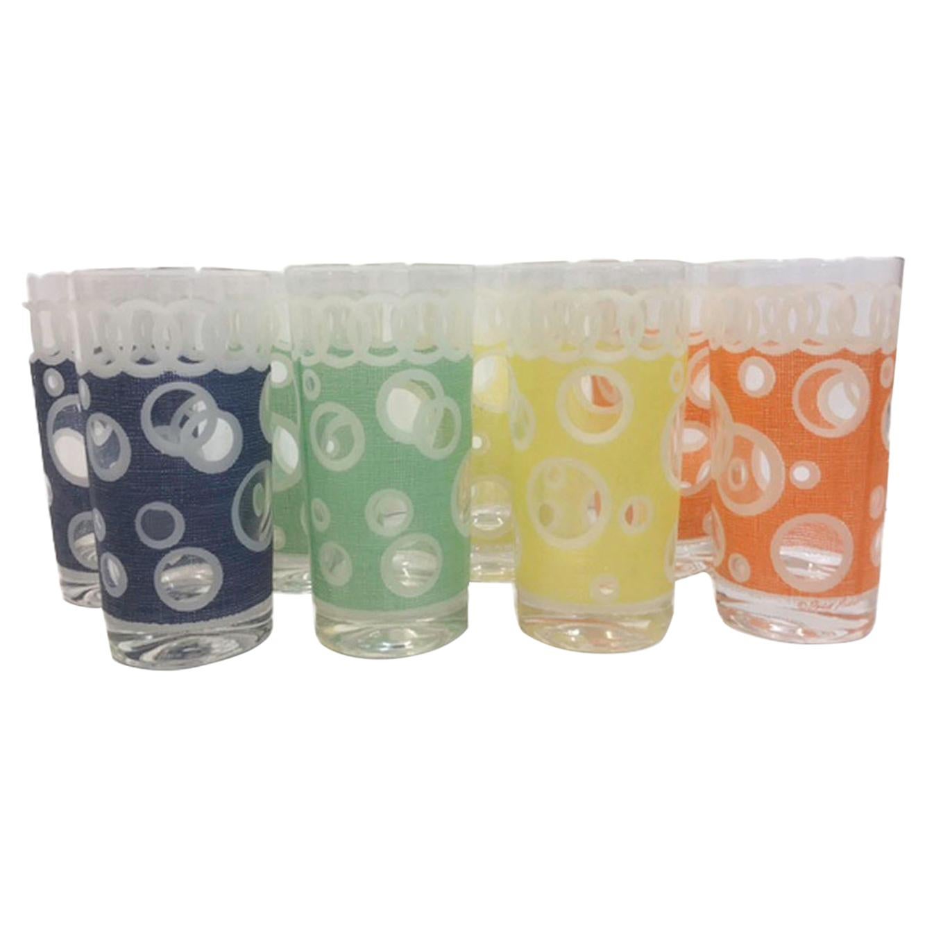 Vintage Fred Press, Bubbles, 4 Color Party Set, 8 Highball Glasses