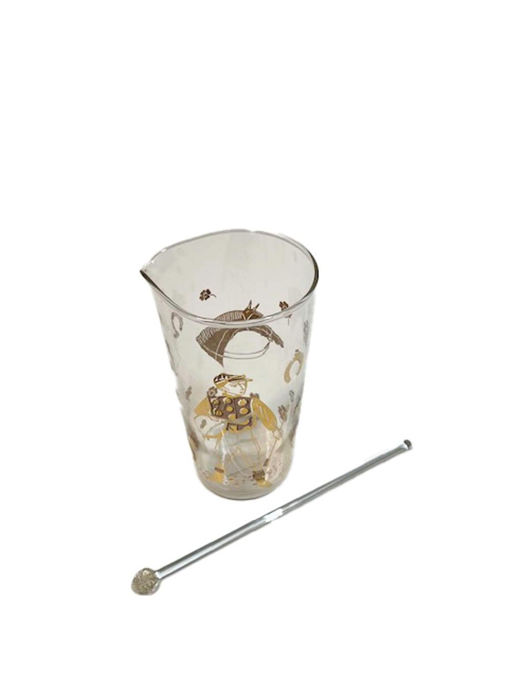 20th Century Vintage Fred Press Cocktail Pitcher & Stirrer in the Derby Time Pattern For Sale