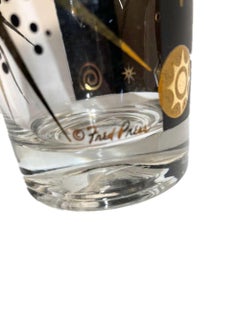 Vintage Fred Press "Eclipse" Highball Glasses in Black Enamel and 22 Karat Gold